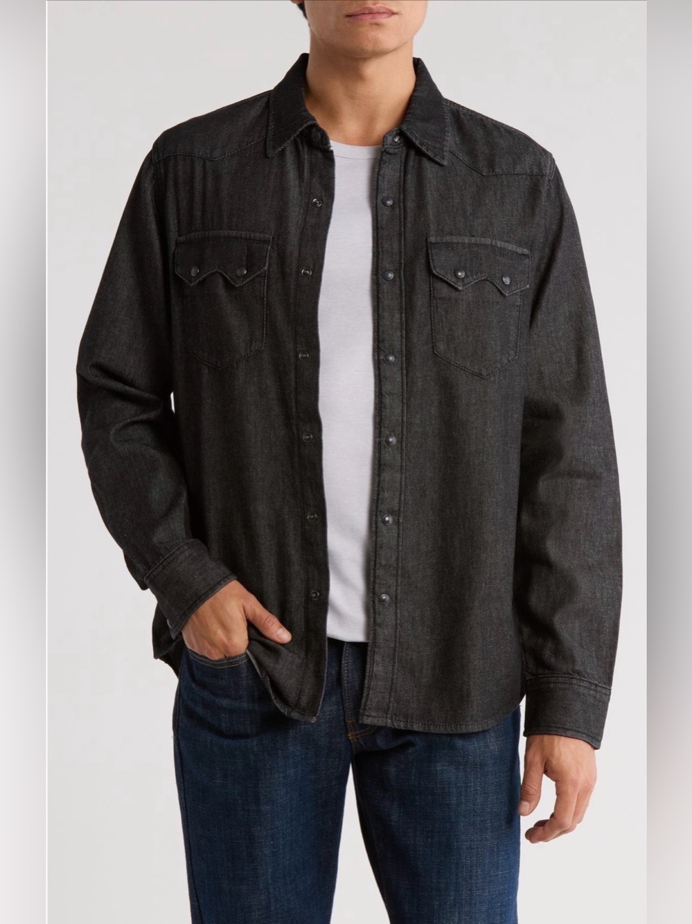 Lucky Brand Men's Western Dark Charcoal Denim Snap Button-Down Shirt